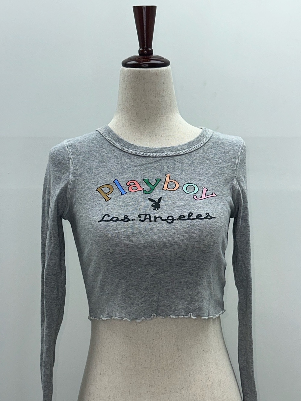Playboy Pacsun Cropped Long Sleeve Tee Size XS Lettuce Hem